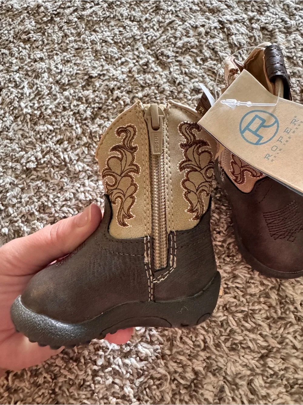 Roper Kids Brown and Tan Embroidered Western Boots